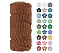 LEREATI Macrame Cord 4mm x 100m, Thick Macrame Rope Natural Cotton Rope Craft String, 4 Strand Twisted Cotton Cord Yarn for DIY Plant Hanger, Wall Hanging, Christmas Decoration (Caramel)