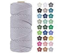 LEREATI Macrame Cord 4mm x 100m, Thick Macrame Rope Natural Cotton Rope Craft String, 4 Strand Twisted Cotton Cord Yarn for DIY Plant Hanger, Wall Hanging, Christmas Decoration (Light gray)