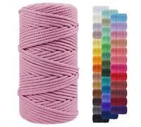 LEREATI Macrame Cord 5mm x 100m, Thick Macrame Rope Yarn Natural Cotton Cord, 4 Strand Twisted Colored String for Wall Hanging Plant Hanger DIY Crafts Boho Decor (Pink)