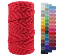 LEREATI Macrame Cord 5mm x 100m, Thick Macrame Rope Yarn Natural Cotton Cord, 4 Strand Twisted Colored String for Wall Hanging Plant Hanger DIY Crafts Boho Decor (Red)