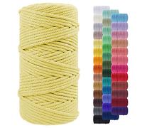 LEREATI Macrame Cord 5mm x 100m, Thick Macrame Rope Yarn Natural Cotton Cord, 4 Strand Twisted Colored String for Wall Hanging Plant Hanger DIY Crafts Boho Decor (Light Yellow)
