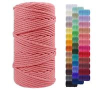 LEREATI Macrame Cord 5mm x 100m, Thick Macrame Rope Yarn Natural Cotton Cord, 4 Strand Twisted Colored String for Wall Hanging Plant Hanger DIY Crafts Boho Decor (Flesh Pink)