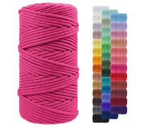 LEREATI Macrame Cord 5mm x 100m, Thick Macrame Rope Yarn Natural Cotton Cord, 4 Strand Twisted Colored String for Wall Hanging Plant Hanger DIY Crafts Boho Decor (Rose Red)