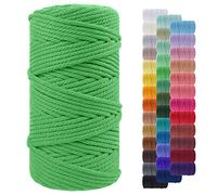 LEREATI Macrame Cord 5mm x 100m, Thick Macrame Rope Yarn Natural Cotton Cord, 4 Strand Twisted Colored String for Wall Hanging Plant Hanger DIY Crafts Boho Decor (Grass Green)