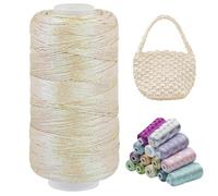 LEREATI Metallic Crochet Yarn, Polyester Macrame Cord 1mm x 475m Glitter Yarn Thin Sparkle Thread for Crocheting and Knitting Bag, Hat, Basket, DIY Crafts, Home Decor (Light Yellow)