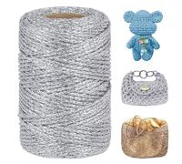 LEREATI Metallic Glitter Yarn 3mm x 109 Yards Polyester Macrame Cord Sparkle Crochet Yarn for Crocheting and Knitting Handbag, Hat, Basket, DIY Crafts (Silver)