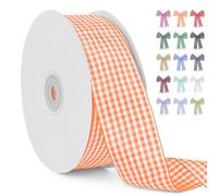 LEREATI Orange Gingham Ribbon 38mm x 45m Vintage Checkered Plaid Tartan Ribbon Polyester Cloth Fabric Woven Edge, Party Supplies for Presents Wrapping, Bows, DIY Crafts, Wedding Decoration