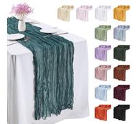 LEREATI Peacock Blue Cheesecloth Table Runner 90cm x 400cm Chiffon Gauze Fabric Sheer Cheese Cloth Table Runner for Dresser Birthday Wedding Dining Room Summer Boho Decoration