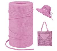 LEREATI Pink Raffia Yarn for Crochet Bags, 3mm x 300m Flat String Raffia Ribbon for Gift Wrapping, Raffia Paper Ribbon Yarn for Crocheting Sun Hat, Bag, DIY Crafts, Holiday Decoration