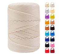 LEREATI Polyester Macrame Cord 3mm for Crocheting, 170m Braided Macrame Rope Polypropylene Crochet Bag Cord, Polyester Yarn for Basket Bags DIY Crafts Home Decoration (Off White)