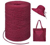 LEREATI Red Raffia Yarn for Crochet Bags, 1.5mm x 300m Round String Raffia Ribbon for Gift Wrapping, Raffia Paper Ribbon Yarn for Crocheting Sun Hat, Bag, DIY Crafts, Holiday Decoration