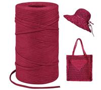 LEREATI Red Raffia Yarn for Crochet Bags, 3mm x 300m Flat String Raffia Ribbon for Gift Wrapping, Raffia Paper Ribbon Yarn for Crocheting Sun Hat, Bag, DIY Crafts, Holiday Decoration
