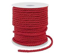 LEREATI Red Twisted Cord Rope 3mm x 25m, 3-Ply Soft Polyester Satin Cord Trim, Decorative Twisted Macrame Rope for DIY Craft Curtain Tieback Honor Cord Gift Bags Home Decor