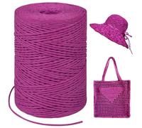 LEREATI Rose Red Raffia Yarn for Crochet Bags, 1.5mm x 300m Round String Raffia Ribbon for Gift Wrapping, Raffia Paper Ribbon Yarn for Crocheting Sun Hat, Bag, DIY Crafts, Holiday Decoration