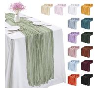 LEREATI Sage Green Cheesecloth Table Runner 90cm x 400cm Chiffon Gauze Fabric Sheer for Dresser Birthday Wedding Dining Room Summer Boho Decoration, L105-FT