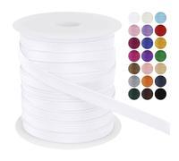LEREATI Satin Bias Binding Tape for Sewing 2/5 Inch x 50m Sewing Bias Tape Double Fold, Upholstery Webbing Tape for Sewing, Bunting, Seaming, Quilting, Hemming (White)