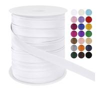 LEREATI Satin Bias Binding Tape for Sewing 3/5 Inch x 50m Sewing Bias Tape Double Fold, Upholstery Webbing Tape for Sewing, Bunting, Seaming, Quilting, Hemming (White)
