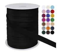 LEREATI Satin Bias Binding Tape for Sewing 3/5 Inch x 50m Sewing Bias Tape Double Fold, Upholstery Webbing Tape for Sewing, Bunting, Seaming, Quilting, Hemming (Black)
