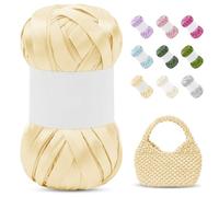 LEREATI Satin Ribbon Yarn for Crocheting, Single-Sided Polyester Crochet Tape T-Shirt Yarn for Crochet Bag, Baskets, Flower Bouquet, Wrapping, Home Decor (Cream Yellow)
