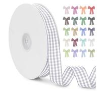 LEREATI Silver Gingham Ribbon 15mm x 45m Vintage Checkered Plaid Tartan Ribbon Polyester Cloth Fabric Woven Edge, Party Supplies for Presents Wrapping, Bows, DIY Crafts, Wedding Decoration