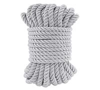 LEREATI Silver Twisted Cord Rope 7mm x 10m, 3-Ply Polyester Cord Soft Craft Rope Satin Cord Trim, Decorative Twisted Macrame Cord for DIY Craft Curtain Tieback Honor Cord Gift Bags Home Decor