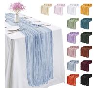 LEREATI Sky Blue Cheesecloth Table Runner 90cm x 400cm Chiffon Gauze Fabric Sheer Cheese Cloth Table Runner for Dresser Birthday Wedding Dining Room Summer Boho Decoration