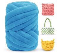 LEREATI Thick Chunky Yarn for Arm Knitting Jumbo Tube Soft Chunky Knit Blanket Velvet Yarn for Crocheting Handbags Hand Knitting Pet Bed Rugs Pillows Crafts (500g, Azure Blue)