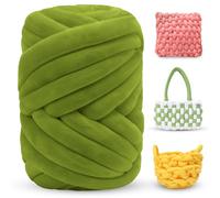 LEREATI Thick Chunky Yarn for Arm Knitting Jumbo Tube Soft Chunky Knit Blanket Velvet Yarn for Crocheting Handbags Hand Knitting Pet Bed Rugs Pillows Crafts (500g, Olive Green)