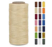 LEREATI Waxed Thread, 284 Yards 150D 0.8mm Leather Sewing Thread Flat Waxed Cord, Leather Repair Weave String for Stitching Sewing, Bookbinding, Bracelets, DIY Crafts (Light Yellow)
