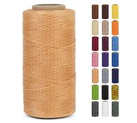 LEREATI Waxed Thread, 284 Yards 150D 0.8mm Leather Sewing Thread Flat Waxed Cord, Leather Repair Weave String for Stitching Sewing, Bookbinding, Bracelets, DIY Crafts (Khaki)
