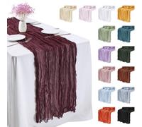 LEREATI Wine Red Cheesecloth Table Runner 90cm x 300cm Chiffon Gauze Fabric Sheer Cheese Cloth Table Runner for Dresser Birthday Wedding Dining Room Summer Boho Decoration