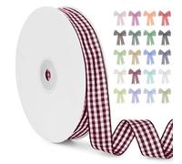 LEREATI Wine Red Gingham Ribbon 15mm x 45m Vintage Checkered Plaid Tartan Ribbon Polyester Cloth Fabric Woven Edge, Party Supplies for Presents Wrapping, Bows, DIY Crafts, Wedding Decoration