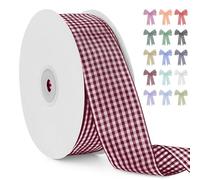 LEREATI Wine Red Gingham Ribbon 38mm x 45m Vintage Checkered Plaid Tartan Ribbon Polyester Cloth Fabric Woven Edge, Party Supplies for Presents Wrapping, Bows, DIY Crafts, Wedding Decoration