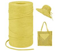 LEREATI Yellow Raffia Yarn for Crochet Bags, 3mm x 300m Flat String Raffia Ribbon for Gift Wrapping, Raffia Paper Ribbon Yarn for Crocheting Sun Hat, Bag, DIY Crafts, Holiday Decoration