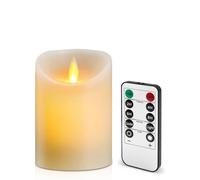 Lerelin LED Candle, Battery Operated with Timer, Pillar Flickering Flameless, Ivory, Acrylic, Remote Control, 7.5 x 10cm