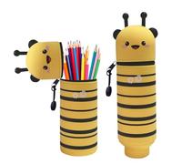 Lergas Pencil Case Stand Up, Kawaii Silicone Pencil Case, 2-in-1 Cartoon Pencil Case & Pen Holder, Pencil Case with Zip, Animal Motif Pencil Case, School for Girls Boys Adults, b, /