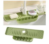 Lergas Tap Mat for Kitchen Sink, 2024 Silicone Dish Drying Mat, Faucet, Silicone Drying Mat with Storage Basket, Tap Splash Guard Drip Mat for Kitchen and Bathroom (Green)