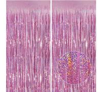 Lericttor 2Pcs 3.3ft x 8.2ft Foil Curtain Decoration, Pink Glitter Metallic Tinsel Foil Fringe Curtains Backdrop Streamers for Unicorn, Mermaid, Wedding, Engagement, Birthday Party Decorations