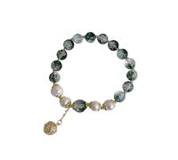 LerijN Beaded Bracelets,Natural Green Ghost Crystal Beaded Bracelets,Golden Hollow Ball Pendant Bracelet Bangles,Elastic Crystal Bracelet Reiki Crystal Jewelry for Men Women