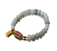 LerijN Chakra Bracelet,Natural Green Jade Beaded Bracelets,Gold Rectangular Pendant Bangles,Elastic Crystal Bracelet Reiki Crystal Jewelry for Men Women