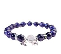 LerijN Chakra Bracelets for Women,Beaded Bracelets Natural Blue Sandstone Beads Silver Star And Moon Pendant Bracelet Elastic Crystal Bracelet Reiki Crystal Jewelry for Women Men