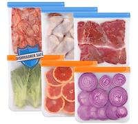 Lerine 6 Pack Reusable Gallon Freezer Bags Dishwasher Safe, BPA Free Reusable freezer bags 1 Gallon, Extra Thick Leakproof Reusable Silicone Storage Bags for Marinate Meats, Cereal, Veggies,Fruits