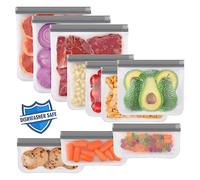Lerine10 Pack Reusable Freezer Bags Dishwasher Safe, BPA Free Reusable Food Bags, Leakproof Food Storage Bags for Lunch Marinate Food - 3 Gallon 4 Sandwich 3 Snack Bags