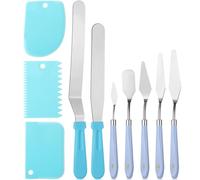 Leriton 10 Pcs Cake Decorating Kit Baking Supplies Baking Accessories Tools for Beginners and Pros Includes 2 Frosting Straight Angled Spatula 3 Icing Smoother Scrapers 5 Pieces Cream Spatula(Blue)