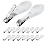 Leriton 20 Pcs Baby Nail Clippers Bulk Blue Fold Up Stainless Steel Finger Trimmer Cutter for Newborn Infant, Home Travel Nursery(White)