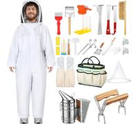 Leriton 30 Pcs Beekeeping Supplies Tools Bee Suit Bee Keeping Starter Kit Bee Keeper Starting Kit Bee Keeping Supplies All Bee Hive Supplies Bee Hives Boxes Starter Kit for Beekeeper Men Women (L)