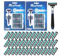 Leriton 44 Pack Rechargeable Three Blade Disposable Razors for Men, Travel Shaving Set for Sensitive Skin, 2 Handles and 42 Cartridges