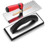 Leriton 5/16" Tile Tools Stainless Steel Square Notch Trowel Set Plus Rubber Grout Float Made of Premium Stainless Steel for Tile Cement, Concrete, Masonry Installation Work
