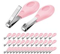 Leriton 50 Pcs Bulk Baby Nail Clippers Newborn Infant, Pink | Stainless Steel Finger Trimmer, Safe Rounded Edges, Foldable Design, Ergonomic Handle for Home Travel Nursery Use