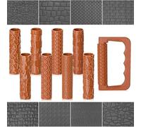 Leriton 9 Pcs Texture Roller Set with Handle, 8-Pattern 3D-Printed Miniature Terrain Texture Rollers for Clay, Miniatures, Tabletop, Pottery